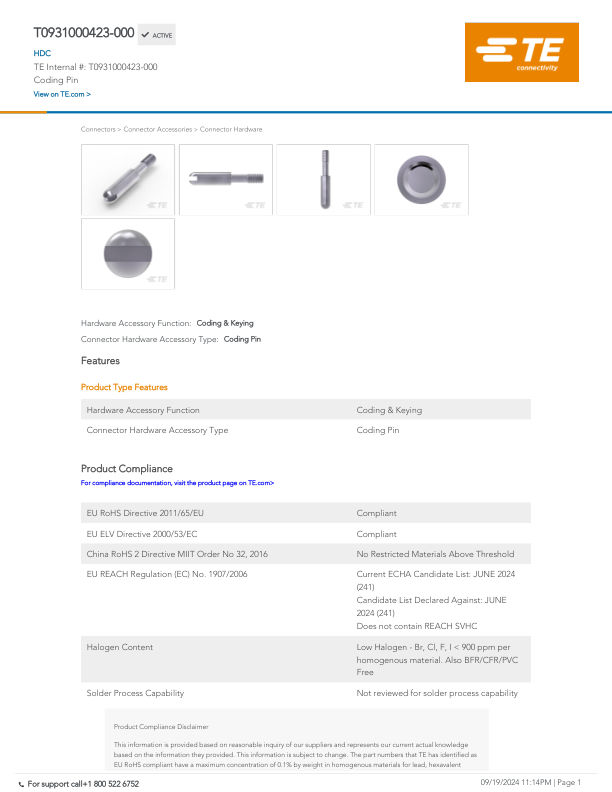 T0931000423-000 datasheet cover page