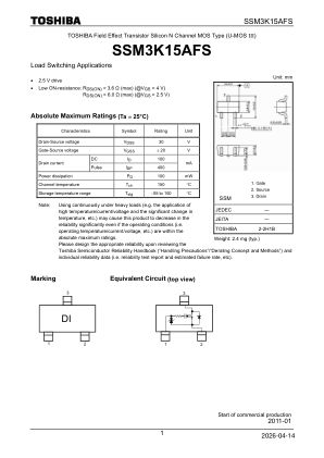 SSM3K15AFS 数据手册首页