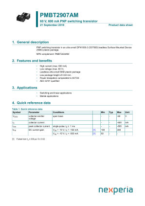 PMBT2907AMYL datasheet cover page