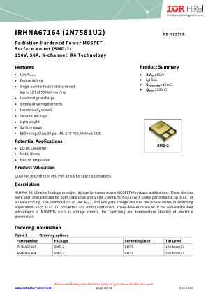 IRHNA67164 datasheet cover page