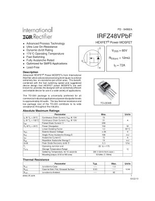 IRFZ48V 数据手册首页
