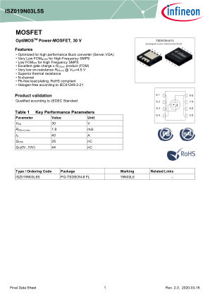 ISZ019N03L5S datasheet cover page