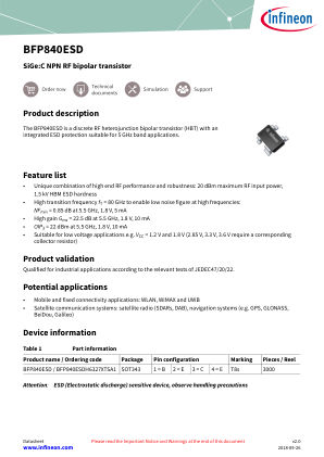 BFP840ESD datasheet cover page