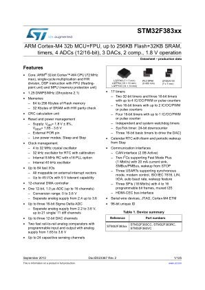 STM32F383RC datasheet cover page