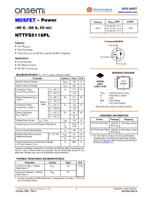 NTTFS5116PL 数据手册首页
