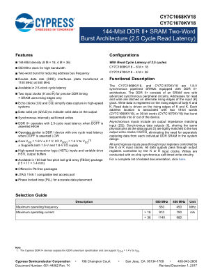 CY7C1668KV18 datasheet cover page