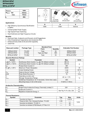 IRFS4410PBF 数据手册首页