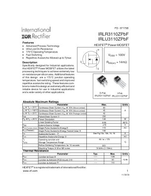 IRLR3110Z datasheet cover page