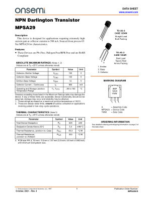 MPSA29 datasheet cover page