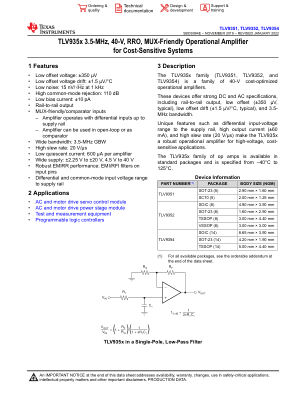 TLV9354 datasheet cover page