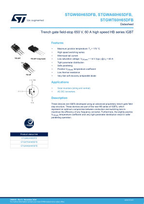 STGW60H65DFB datasheet cover page