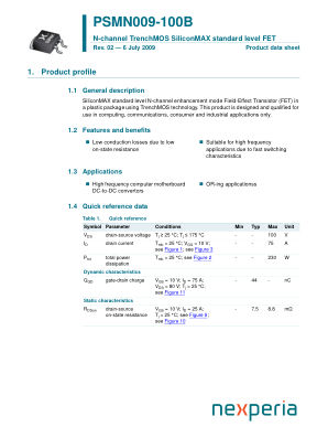 PSMN009-100B 数据手册首页