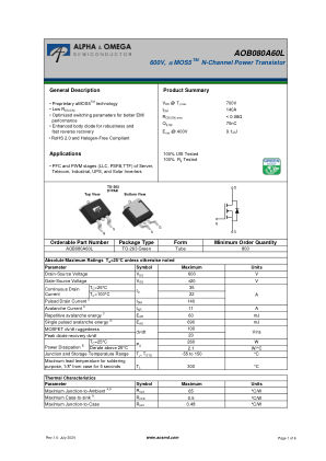 AOB080A60L 数据手册首页