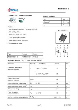 IPG20N10S4L-22 数据手册首页