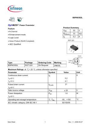 BSP603S2L datasheet cover page