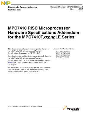 MPC7410ECS08AD 数据手册首页
