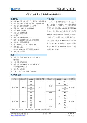 MS9920T 数据手册首页