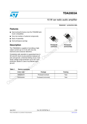 TDA2003A 数据手册首页