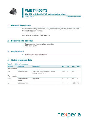 PMBT4403YSX datasheet cover page
