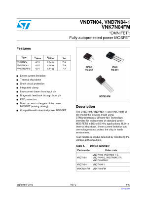 VND7N04 datasheet cover page
