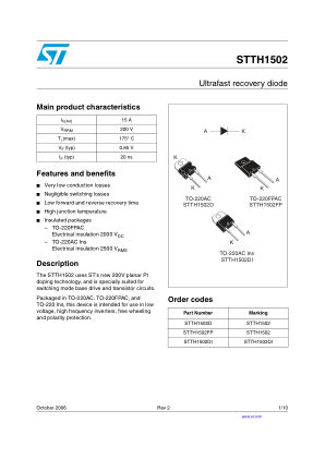 STTH1502 datasheet cover page