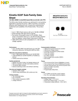 K22P64M120SF5V2 数据手册首页