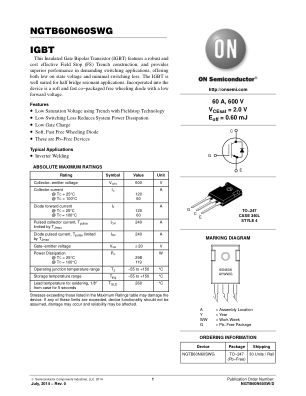 NGTB60N60SW datasheet cover page