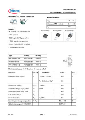 IPB100N04S4-H2 数据手册首页