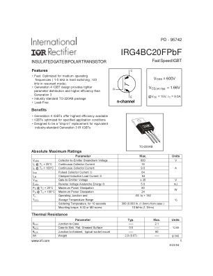 IRG4BC20F datasheet cover page