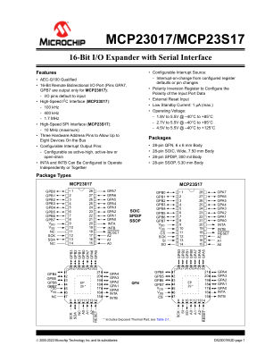 MCP23017-MCP23S17 数据手册首页