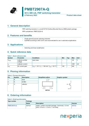 PMBT2907A-QR datasheet cover page