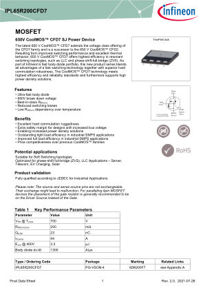 IPL65R200CFD7 datasheet cover page