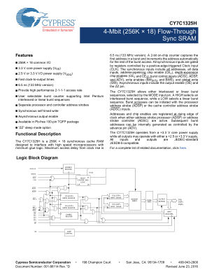 CY7C1325H-133AXI datasheet cover page