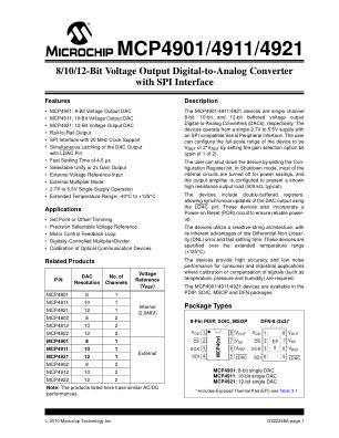 MCP4921-E 数据手册首页