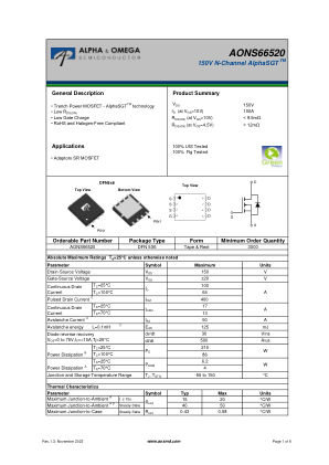 AONS66520 datasheet cover page