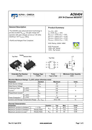 AO6404 datasheet cover page