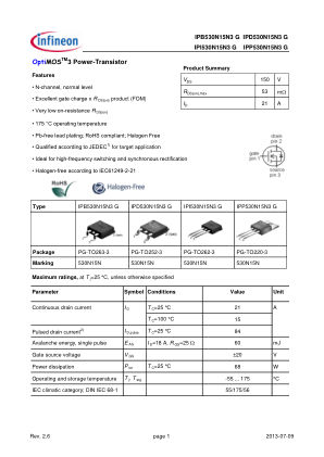 IPD530N15N3 datasheet cover page
