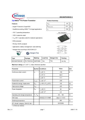 BSC060P03NS3E-G 数据手册首页