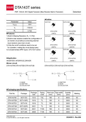 DTA143TE3 datasheet cover page