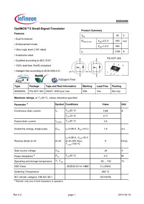 BSD840N 数据手册首页