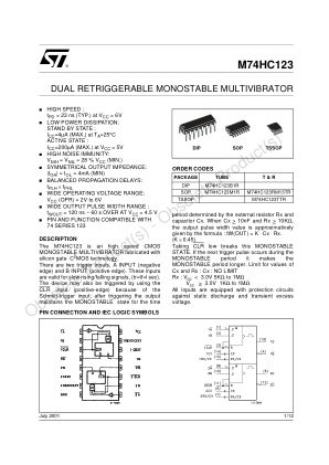 M74HC123 datasheet cover page