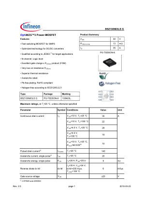 BSZ130N03LS-G 数据手册首页