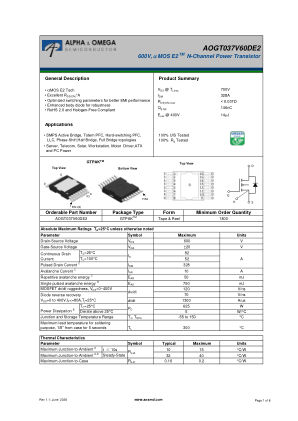 AOGT037V60DE2 数据手册首页