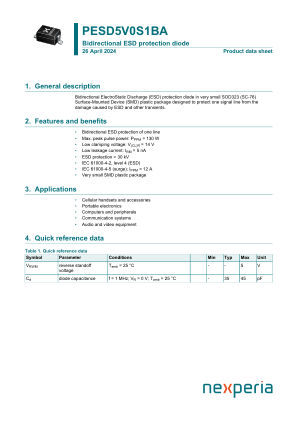 PESD5V0S1BA datasheet cover page