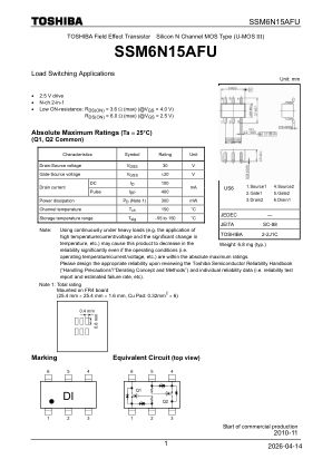 SSM6N15AFU 数据手册首页