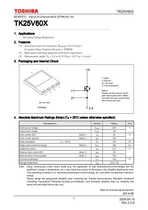 TK25V60X datasheet cover page