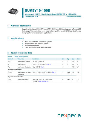 BUK9Y19-100E datasheet cover page