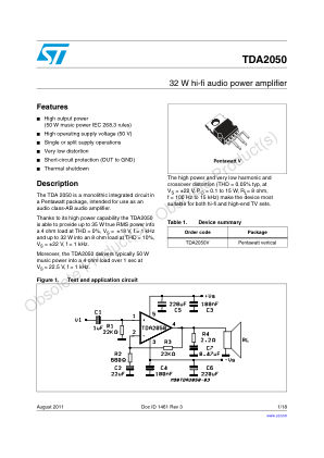 TDA2050 数据手册首页