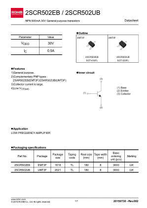 2SCR502EB 数据手册首页