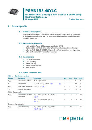PSMN1R8-40YLC 数据手册首页